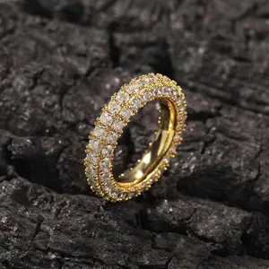 [ICE HUE]18K Gold Vacuum Plated Copper with 5A+ Sri Lanka Three-sided Zircon Ring Miami Italy Mexico & Micro Inspired for Women & Men Luxury Jewelry,Daily Wear,Casual Fashion,Gift Idea,,Classic,Hip Hop,Simple,Sporty Style