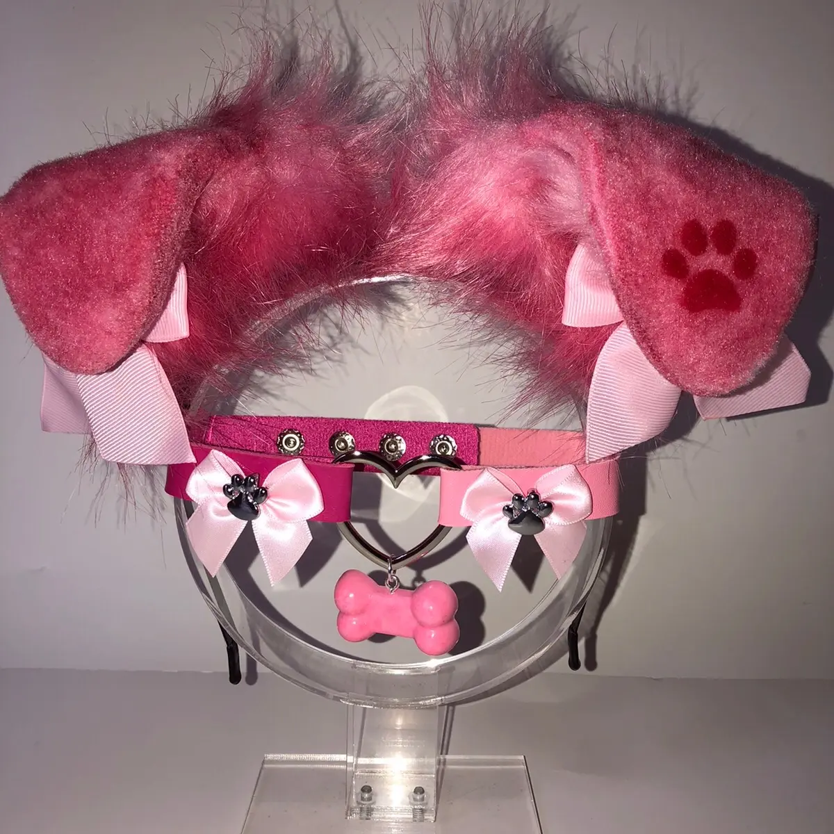 Pretty in pink bow headband matching necklace ears halloween costume