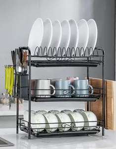 3 Tier Dish Drying Rack, No Screw Snap-on Dish Drying Rack With Drainboard, Dish Drainer Rack, Multi-Function Dish Racks for Kitchen Counter with Utensil Holder, Cup Holder, Cutting Board Holder, Knife Rack