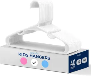 40-Pack Kids Hangers - White | Non-Slip Plastic Hangers with Shoulder Grooves - Space-Saving Closet Organizer – For Infants, Toddlers & Kids Clothes - Everyday Use Household Accessory