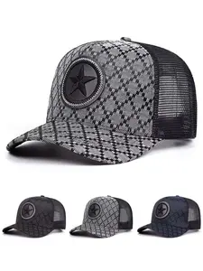 2026 New Personalized Baseball Hat, Graphic Trucker Hat, Snapback Trucker Hat, Pentagram Grid Embroidered Hip Hop Hat, Outdoor Leisure Sports Sunshade Hat, Male Female Breathable Mesh Hat