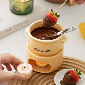 European-Style Ceramic Melting Mug - Chocolate/Cheese/Ice Cream Cup with Fork, Candle Heating & Microwave-Safe, Heat Resistant Handle, Perfect Christmas/Halloween/Thanksgiving Gift for Home Kitchen