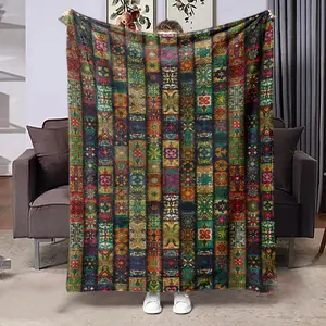 Boho Style Geometric Print Throw Blanket, Soft Comfortable Throw Blanket, Air-conditioned Room Blanket, Warm Nap Blanket for Home Office Travel Camping