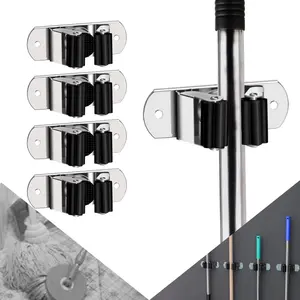 CWOVRS Broom Holder Wall Mount, 4 Pack Mop Holder Stainless Steel Mop and Broom Holder Heavy Duty Broom Hanger Wall Mount for Kitchen Garden Garage Etc.