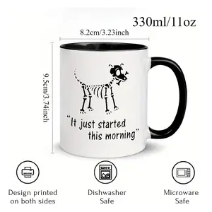 1pc 11oz A Ceramic Veterinarian Technician Gratitude Mug Featuring a Dog Sketch with The Phrase 'Just Started This Morning' - a Dishwasher-Safe Gift for Veterinary Assistant Nurses, Perfect for Animal Healthcare Professionals.