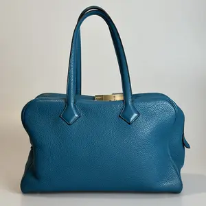 Pre-owned HERMÈS Taurillon Clemence Clutch Bag Victoria 35 Tanzanite Blue 79620973