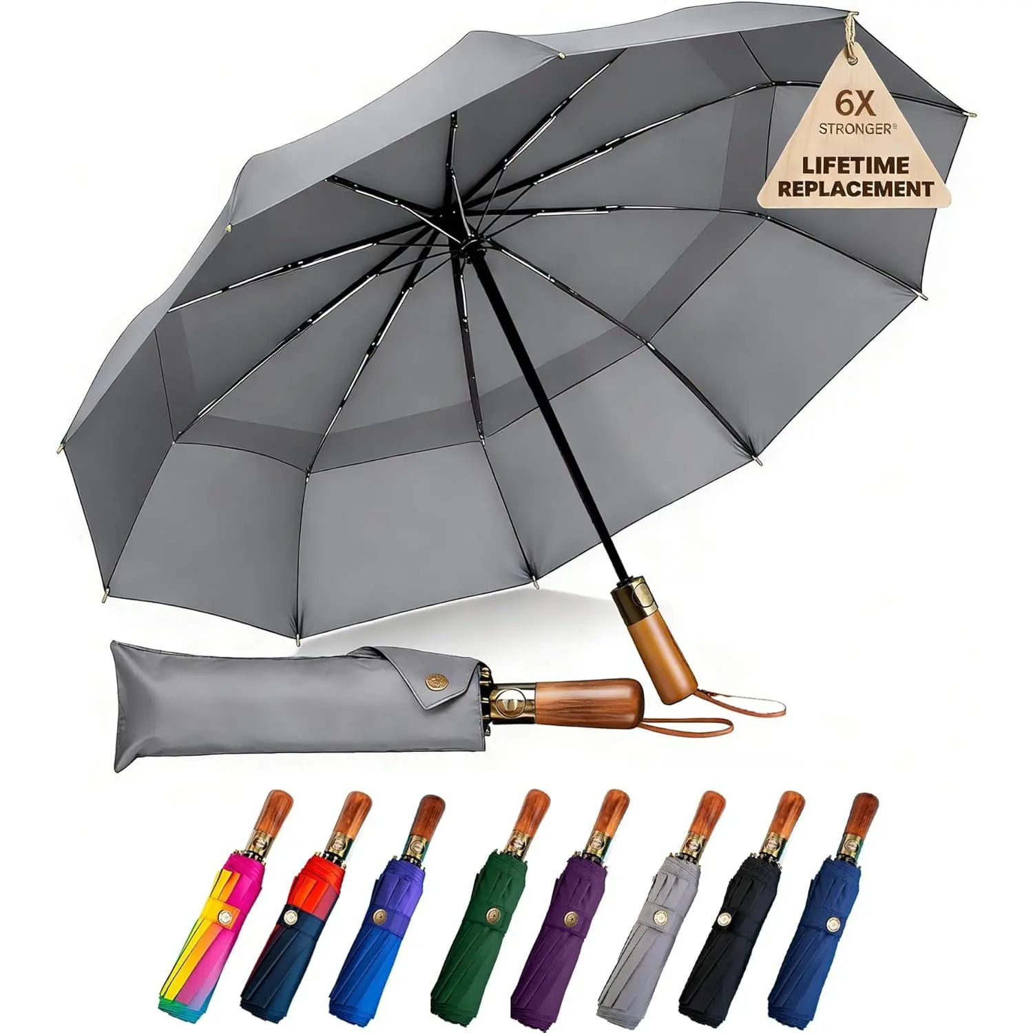 49/54/62 Inch Windproof Golf Umbrella - Automatic Open/Close, Real  Handle - Large Folding Travel Umbrella for Wind, Rain & Sun Protection.