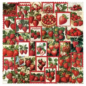 Strawberry Pattern Sticker, 50pcs/set Self Adhesive Decorative Stickers, DIY Decals for Water Bottle, Laptop, Phone Case, Scrapbooking, Journal Making, Protective