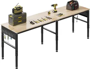 EROMMY Adjustable Heavy Duty Workbench with Power Outlets & Pegboard, 2000 LBS Capacity Rubber Wood Top Work Table for Garage, Workshop, Home & Commercial
