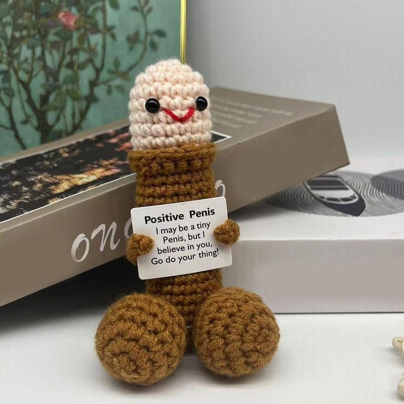 Hand Crochet Knitting Collection Doll Emotional Support Incentive Mini Funny Inspirational with Positive Card Decoration Gift for Office Desk Furniture Male Female Sisters Birthday Party Christmas Valentine's Day Soft Stuffed Animal