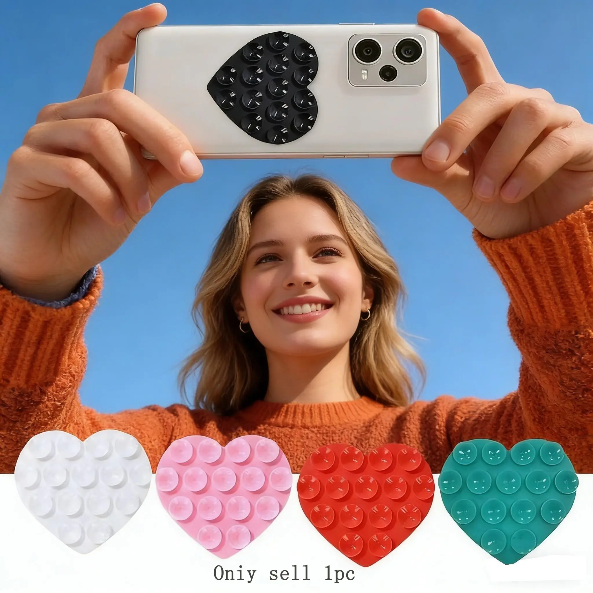 Heart Shape Silicone Suction Cup Phone Grip, Anti-Slip Selfie Holder for Vlog, Travel & Hands-Free Viewing, Portable Essential Accessory, Phone Holders
