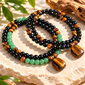 2Pcs Money Attraction Necklace for Men Women, Retro Natural Tiger's Eye Pendent Crystal Beaded Necklace, Ideal Gift for Yoga,Meditation, Daily Wear, Vocation & Theme Parties