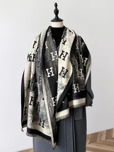 Women's Elegant Fall Winter Scarf, Fashion Print Fringe Shawl, Soft Thick Fabric, Fitted Style, Warm Comfortable Holiday Gift