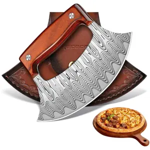 ROCOCO Ulu Pizza Cutter with Sheath - Ideal Kitchen Gadget for Camping, BBQ, Perfect Christmas Gift for Men & Women
