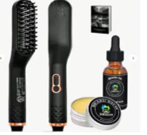 Beard Straightener Kit/Beard Balm & Beard Growth Oil & Beard Guide E-Book, Unique Gifts for Men