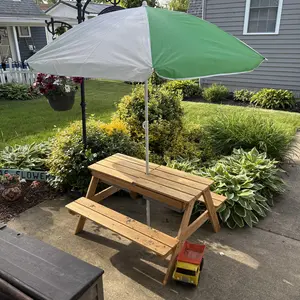 Costzon Kids Picnic Table w/Height Adjustable Umbrella,Indoor & Outdoor, Sand & Water Table for Garden, Backyard, Patio, dealsforyou