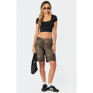 Edikted Women's Leopard Low Rise Denim Bermuda Shorts