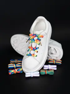 Metal Head Rainbow Line Flat Wide Shoelaces, Casual Sports Shoe Laces for Daily Use, Comfortable and Stylish