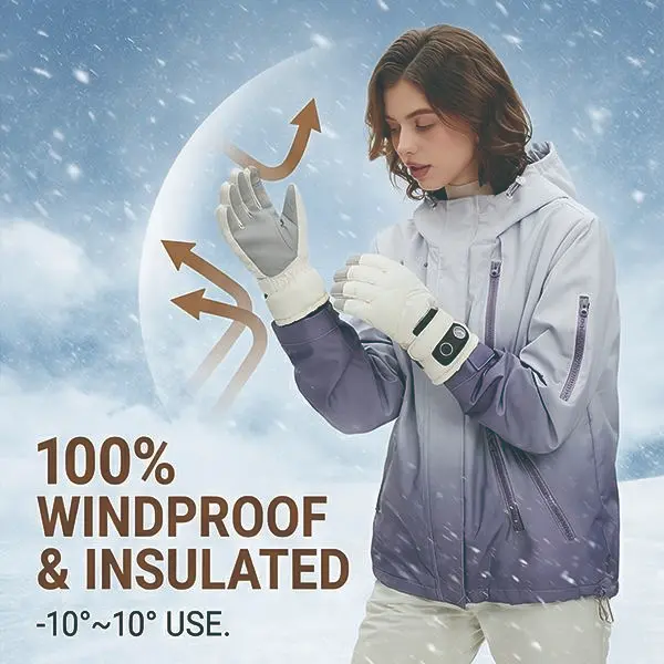 Women's Adjustable Temperature Control Heated Gloves, Touch-Screen Compatible Thermal Hand Warmers, Insulated for Skiing, Outdoor Sports & Cold Weather Use