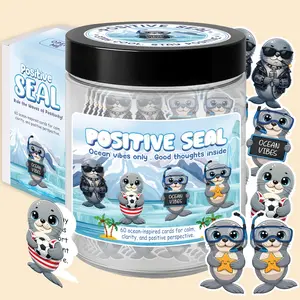 Positive Seal Jar with 60 Affirmation Cards, Emotional Support Seal, Teacher Appreciation , Mental  and Office Decor, Funny  for Boys and Birthdays
