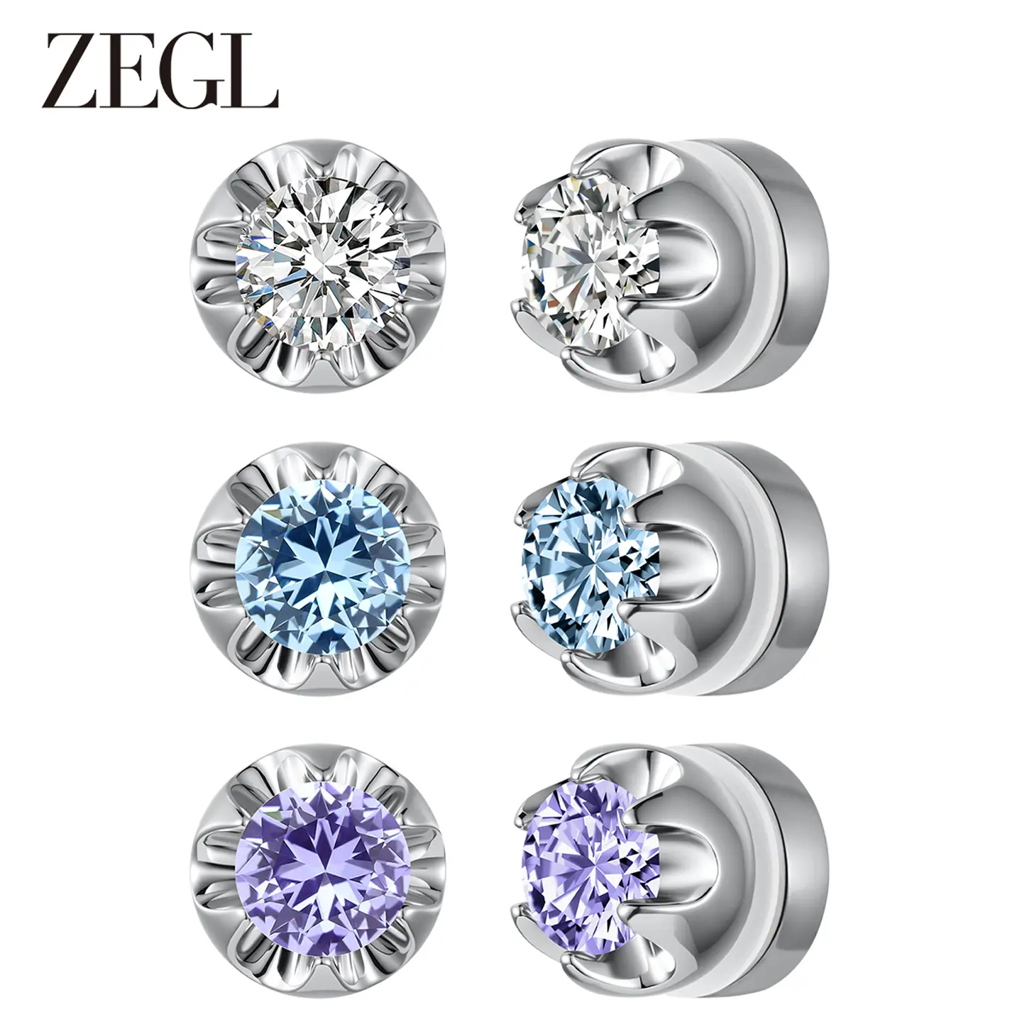 ZEGL Unisex 14K Gold-Plated Upgraded Magnetic Stud Earrings, Non-Pierced “Fake Piercing” 6MM CZ Adult Jewelry, Summer-Themed Accessories, Jewelry Gifts