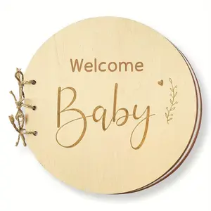 Wooden Baby Shower Guest Book Alternatives for Girl - Welcome Baby Shower Sign in Guest Book for Boy, Blank Baby Shower Book Guest, Baby Shower Games Guestbook Keepsake Memory Book