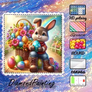 DIY 5D flocking diamond painting kit, AB diamond, fairy dust diamond, crystal diamond, rabbit, Easter egg, flowers, diamond embroidery, special craft diamond art kit, wall decor, gift for family, loved ones, friends.
