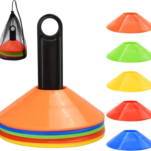 25/50/100pcs Disc Cones, Agility Soccer Cones with Carry Bag and Holder, 5 Color | for Sports Training, Football, Soccer, Basketball, Coaching, Practice Equipment