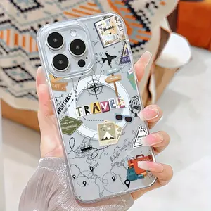 Airplane travel route pattern design magnetic phone case, suitable for iPhone 11/17 Pro Max, compatible with Samsung Galaxy S25, S24, S23 Ultra. A drop-proof phone case, perfect as a gift for holidays, birthdays, or Valentine's Day.