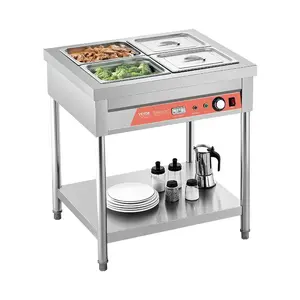 Commercial 4-Pan Electric Steam Table Food Warmer with 1500W Power, 4x 1/2 Pans Stainless Steel Server with Undershelf for Restaurant, Party Use, Four Pans