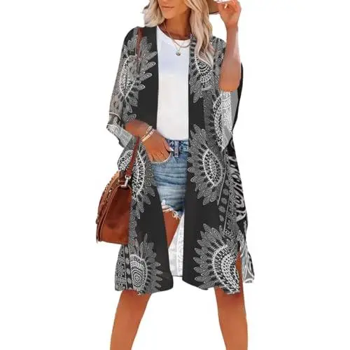 White Circular Print Boho