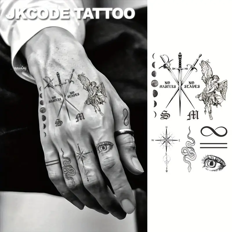 Herbal Hand Tattoo Stickers Set, Bat Letter Poison Snake Sun Polar Star Sword Eye Vintage Style Temporary Tattoos Gift, DIY Tattoos, Fake Tattoos