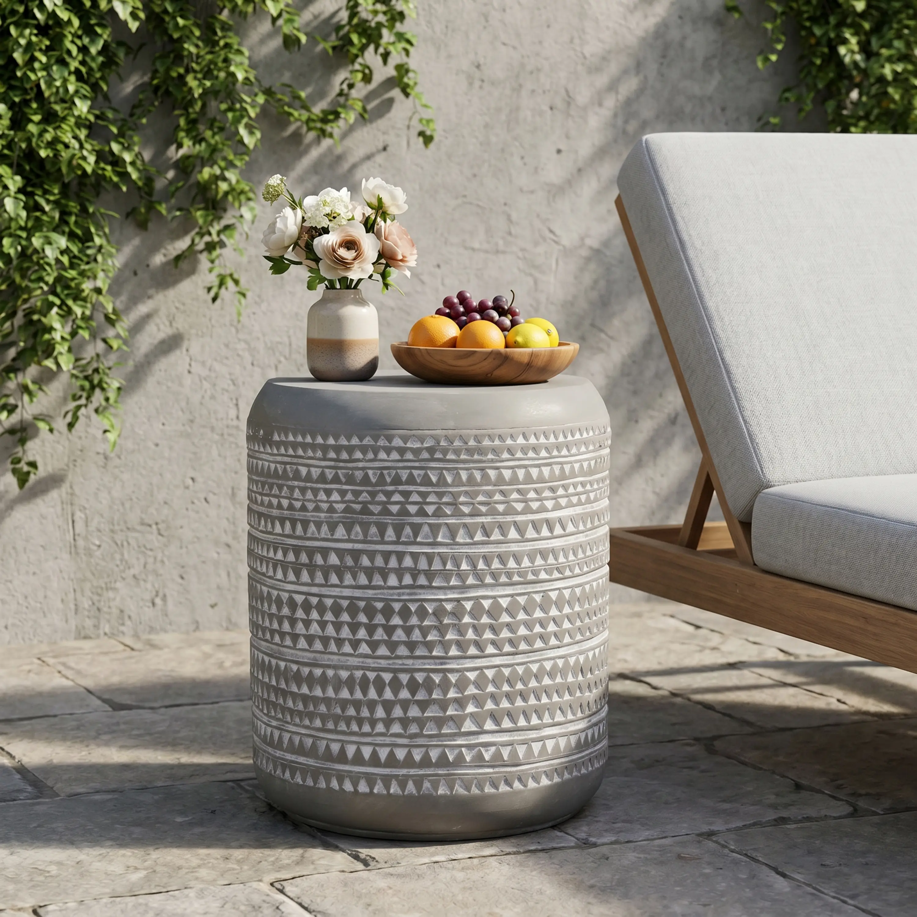 Outdoor Lightweight MGO Concrete Side Table - Patio, Garden Backyard Outdoor Furniture End Table