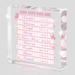 Pink Christian Wall Decor - 4x4 Inch Acrylic Scripture Sign with Butterfly Graphic, Inspirational Bible Verses for Bedroom and Office, Faith-Based Gift for Women, Acrylic Plaque Sign, Signage