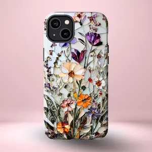 Wildflower Mosaic iPhone Magsafe / Tough Phone Case, Floral Mosaic Art Phone Case, Compatible with iPhone 17 16 15 14 13 12