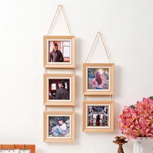 Simple Style Wall-Hanging Picture Frame with Jute Rope, 2/3 Joint 4 Inch Retro Photo Frame, Home Bedroom Living Room Decor, Wall Gallery Frames