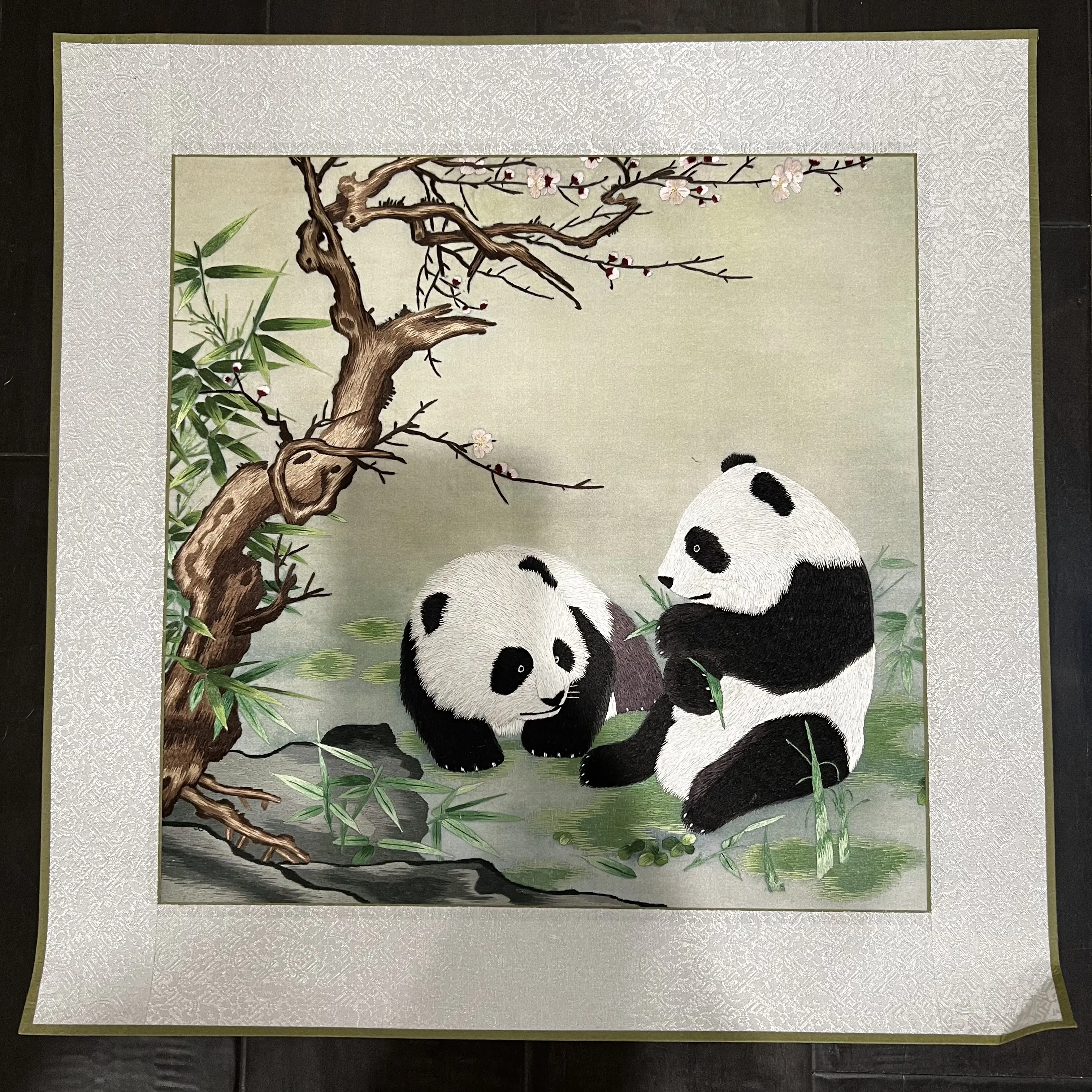 Intricately Hand-Embroidered Su Xiu Panda Decorative Cushion with Rich Textured Design on High-Quality Silk Cover