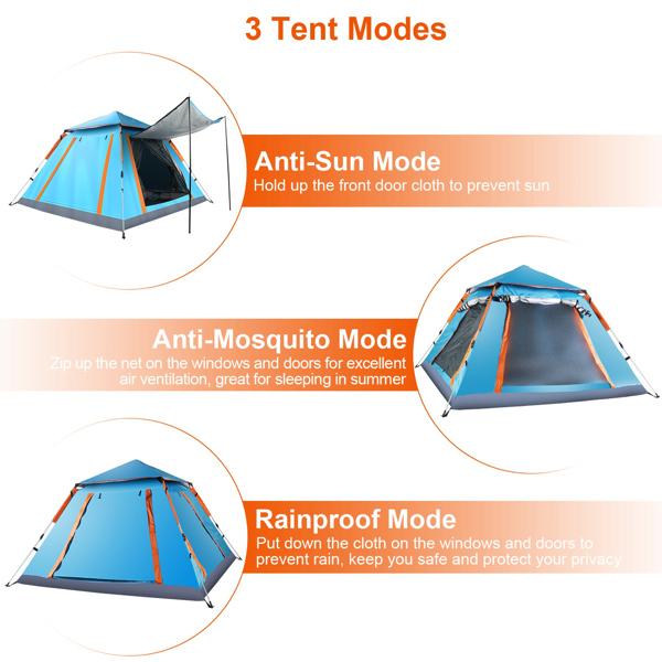 Pop-Up Camping Tent For 4-5 Person, Waterproof & Windproof Tents with Carrying Bag, Easy Setup Instant Family Travel Tent, for Backpacking, Hiking