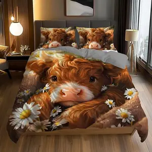 3-piece cute and cute cow digital printing set duvet cover Bedroom Bedding Set Bed Sets Supplies (1 * duvet cover+2 * pillowcase, no core)