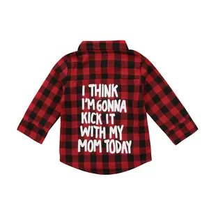 Canrulo Toddler Baby Boys Girls Flannel Plaid Shirt Long Sleeve Lepel Button Down Back Letters Print Shacket Coat Top