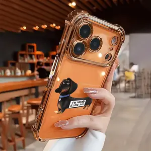Electroplated Transparent TPU Airbag Shockproof Protector Phone Case - Sausage Dog Design, Simple Fashionable Soft Casing, Personalized Creative Accessory for iPhone 17 Pro Max,16,15,14,13,12,11