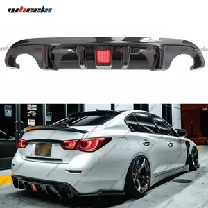 Infiniti Q50 2014-2024 Carbon Fiber Rear Bumper Diffuser with LED Lights ABS Plastic F1 Style Shark Fins Design Vehicle Exterior Decoration
