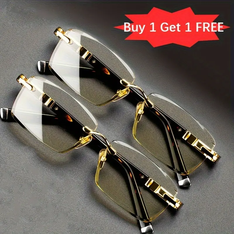 Fashion Frameless Reading Glasses 2-Pack, Brown Crystal Anti-Blue Light Eyewear for Men Women, Stylish Senior Glasses for Daily Use +0.5 to +2.5