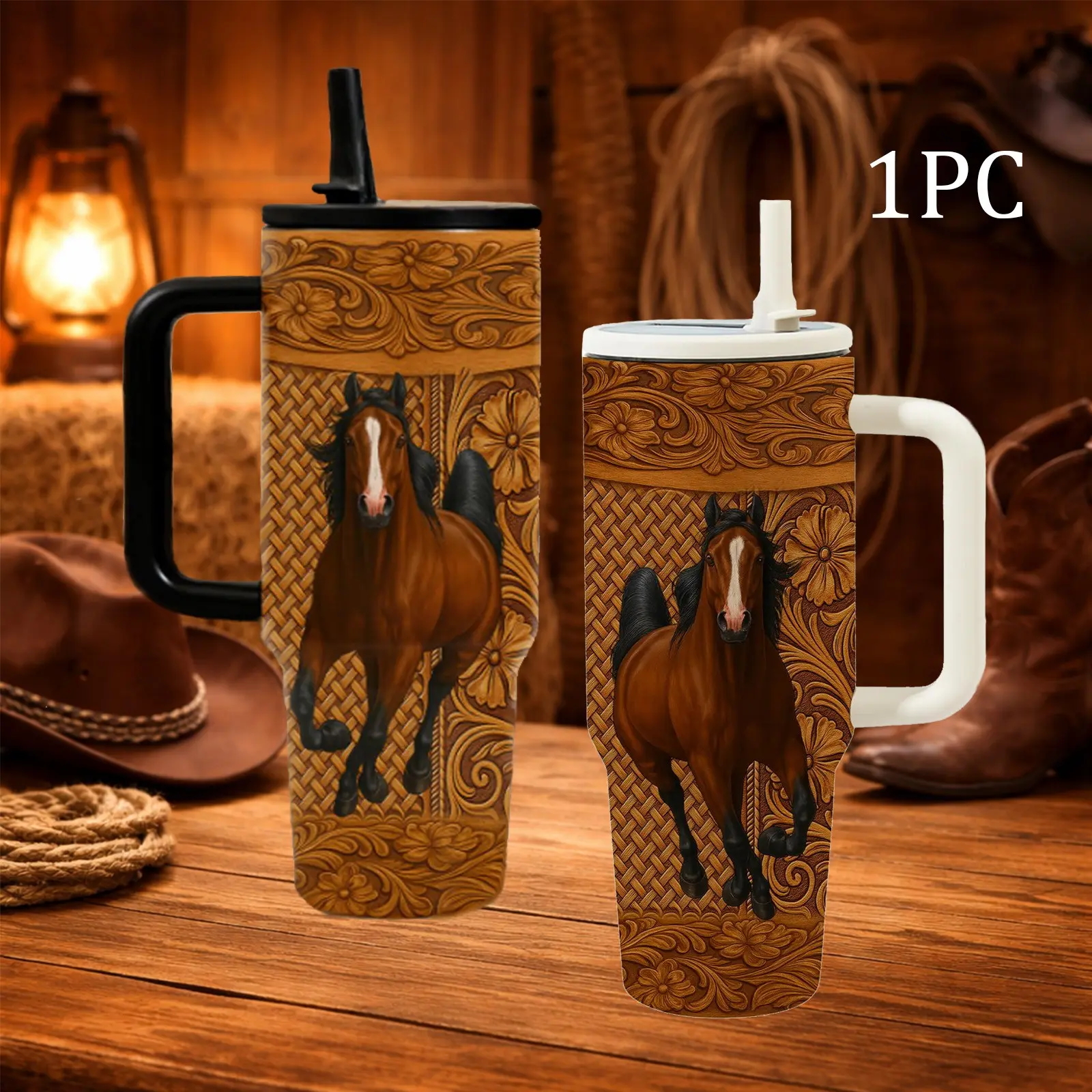 40oz Travel Tumbler, 1pc Gift, Stainless Steel Cup, Insulated and Durable, Featuring a beautiful horse design, Perfect Gift for Horse Lovers and Equestrians, Great for Hot or Cold Beverages, Drinkware, Insulated Water Cup