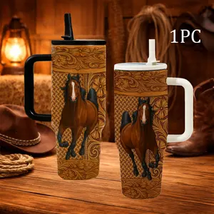 40oz Tumbler, 1pc Gift, Stainless Steel Cup, Insulated and Durable, Featuring a beautiful horse design, Perfect Gift for Horse Lovers and Equestrians, Great for Hot or Cold Beverages