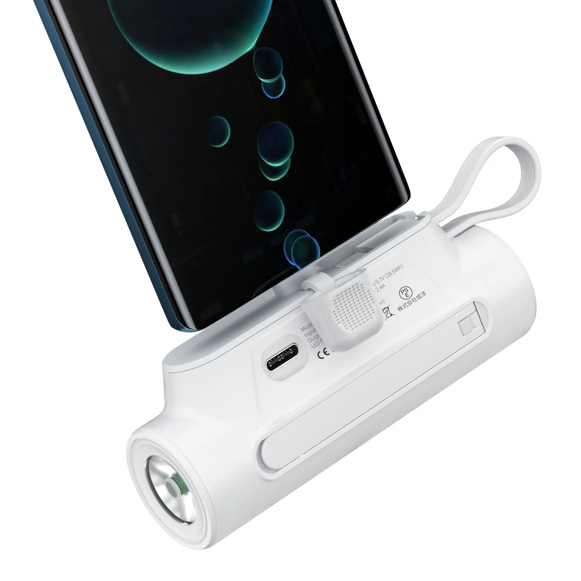 5000mAh mini portable mobile phone power bank - comes with a stand and cable, USB C cable input/output, built-in LED digital display screen, small and thin, suitable for carrying around, compatible with iPhone, Galaxy and other electronic products