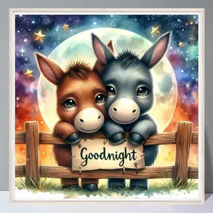 Two Little Donkeys 5D Diamond Painting Set Canvas Without Frame, New Tools Moon And Stars Full Round Diamond Good Night Pattern Handmade Decor Gift