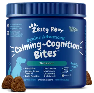 Zesty Paws Senior Advanced Calming & Cognition Bites for Senior Dogs, Dog Composure Chews, Soft Chew Relief Pet Treats for Everyday Stress Support