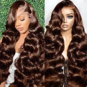 28 Inch Chocolate Brown Lace Front Wig 13x6 Body Wave HD Lace Front Wigs Human Hair Pre Plucked 200 Density Real Brown Wig with Baby Hair summerwins