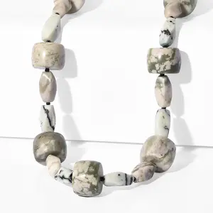 Peace Jasper and Multi Gemstone 390.00 ctw Beaded Necklace in Platinum Plated 18 Inches